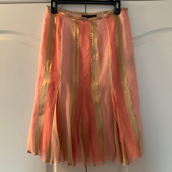 💕🎉 HOST PICK 🎉💕 EUC Lafayette 148 silk blend pink and metallic gold skirt - Picture 1 of 10